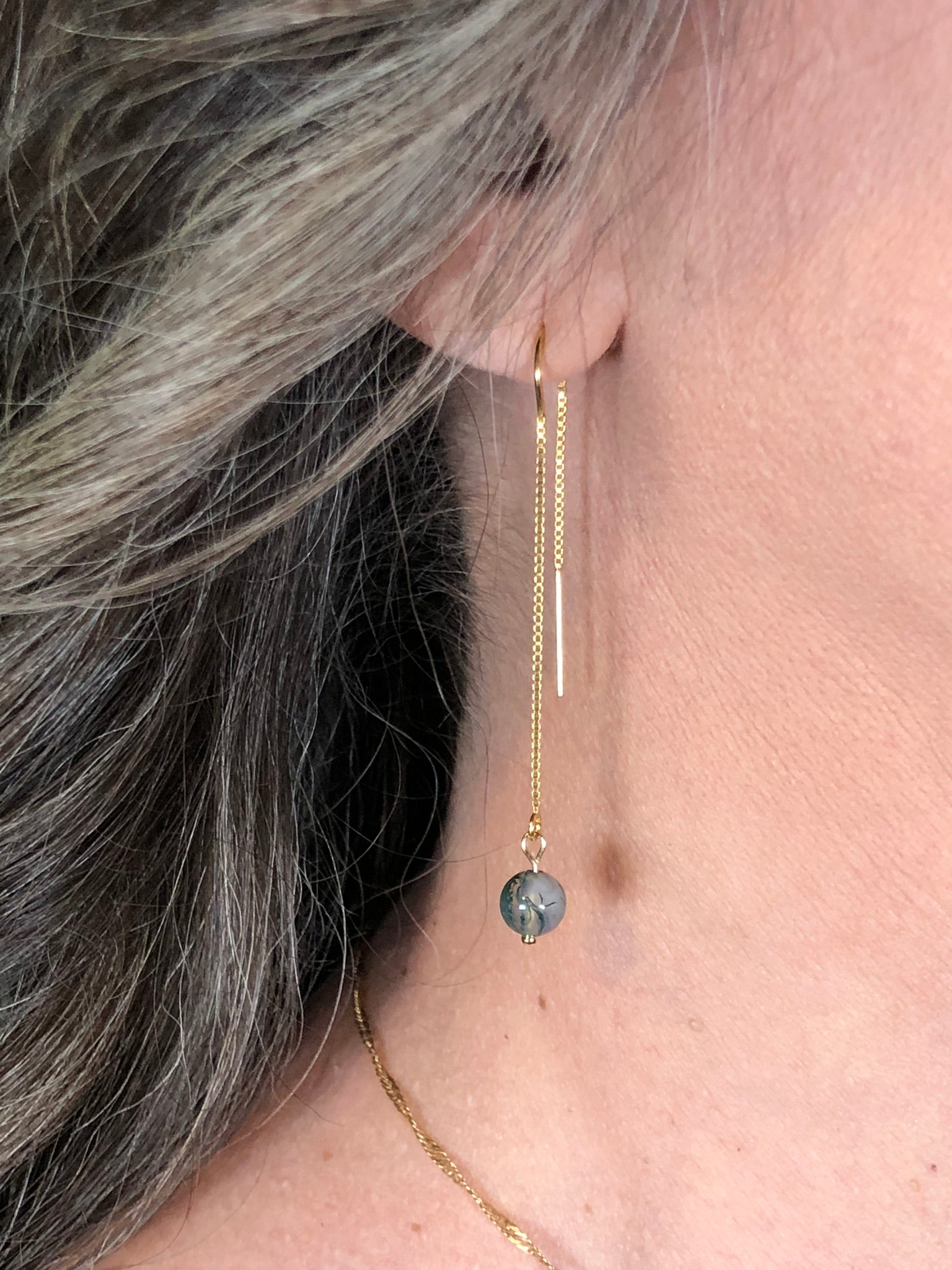 Boucle d'oreille Ostara - Agate mousse - Renouveau - 1 perle