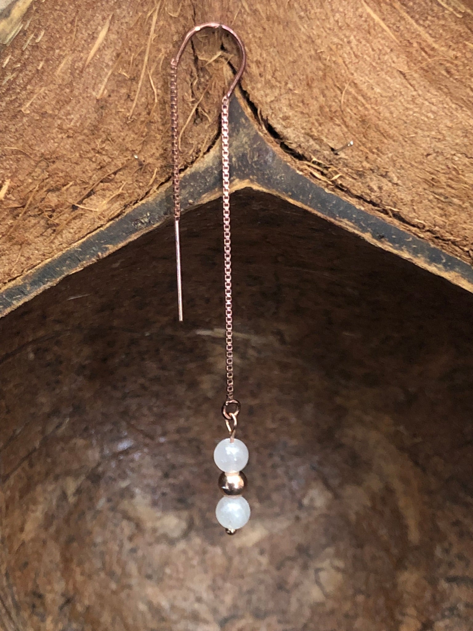 Boucle d'oreille 3 perles quartz rose, bijou artisanal fait main