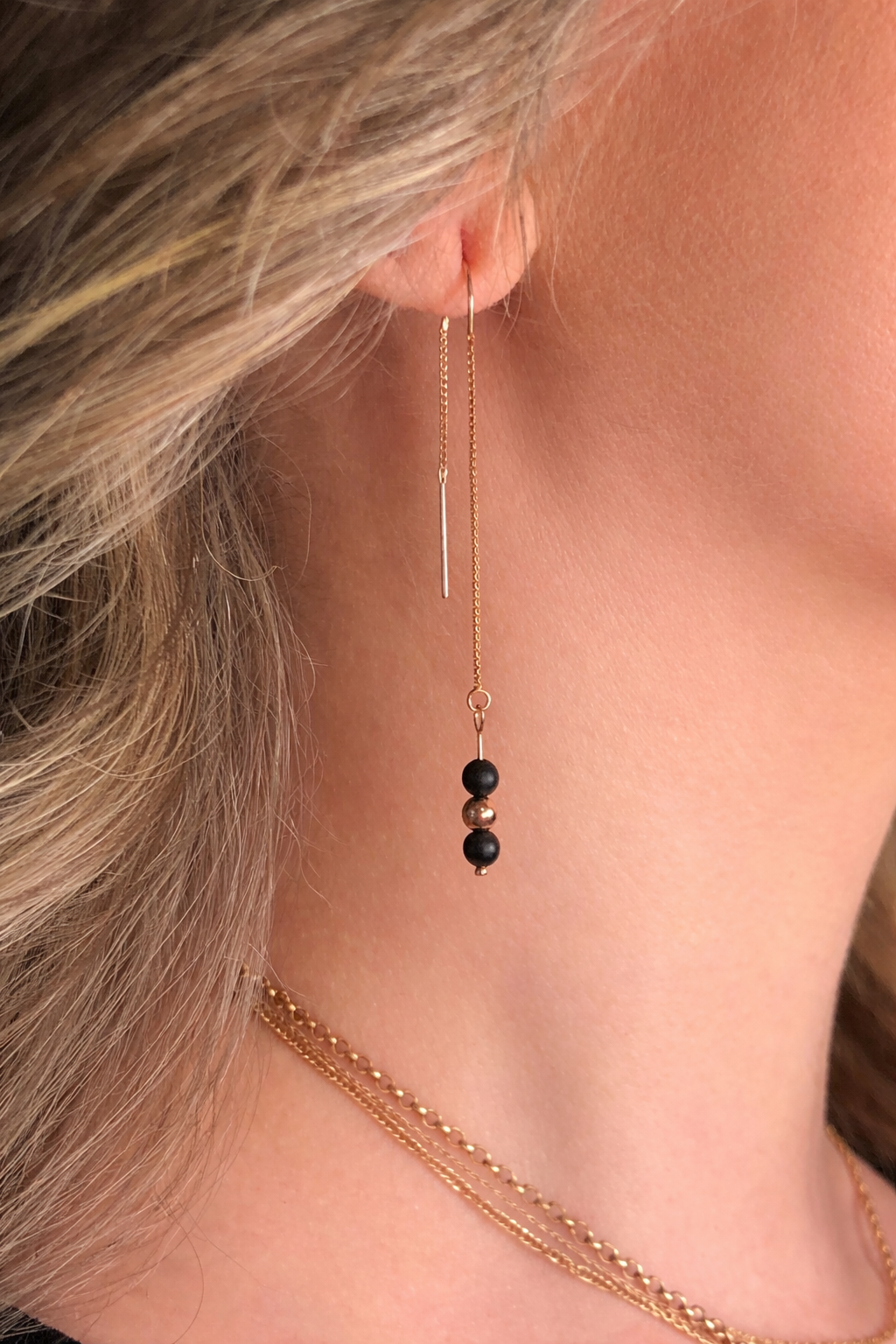 Boucle d'oreille Athéna - Agate noire - Clarté - 3 perles