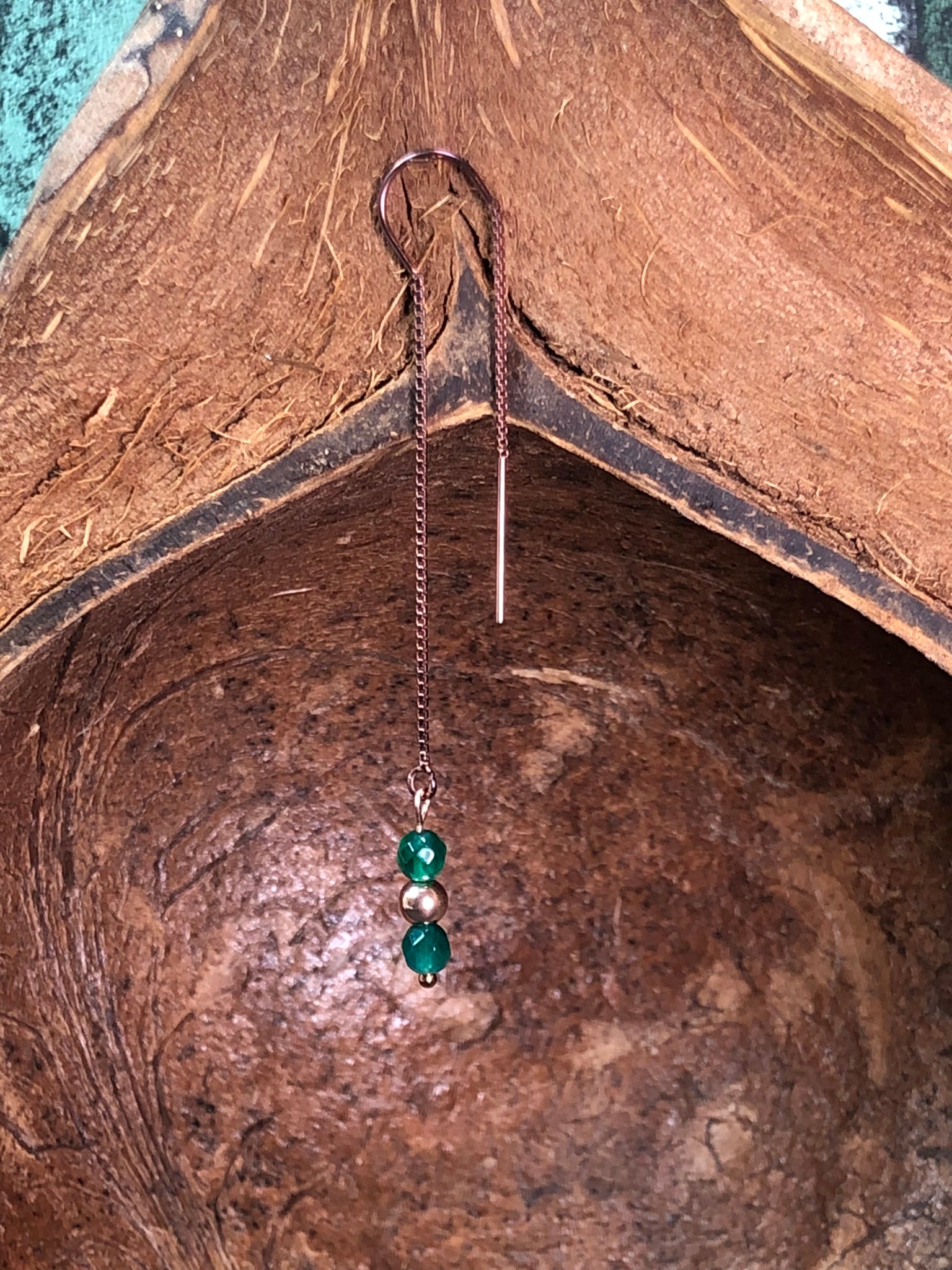 Boucle d'oreille Déméter - Agate verte - Croissance - 3 perles
