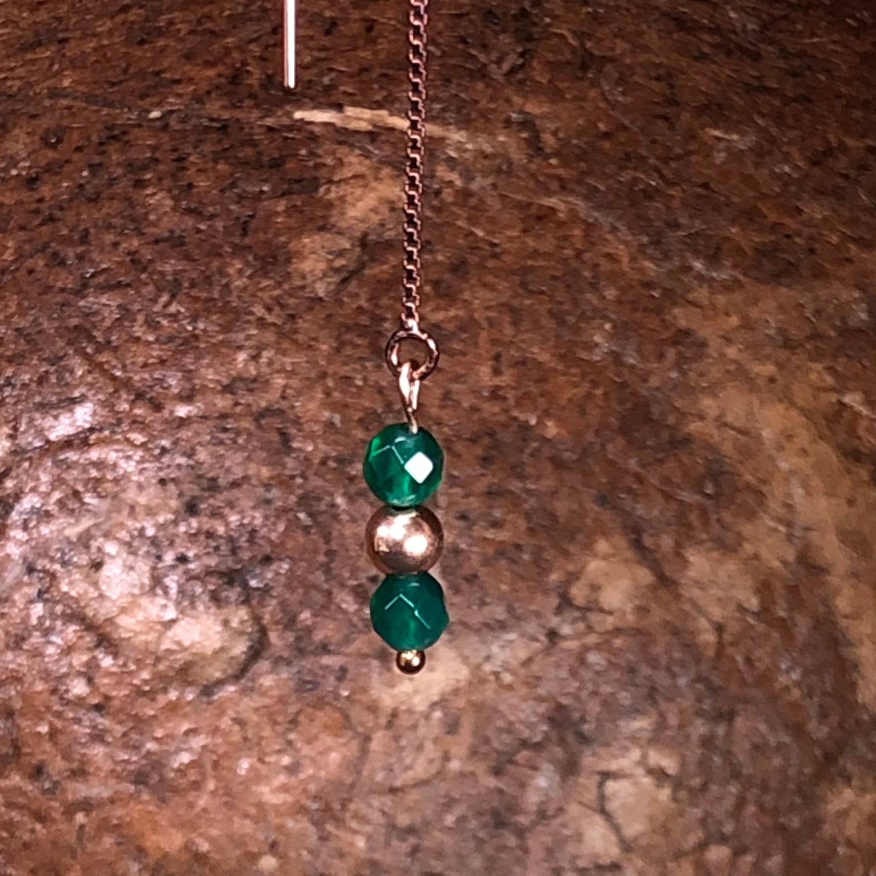 Boucle d'oreille Déméter - Agate verte - Croissance - 3 perles