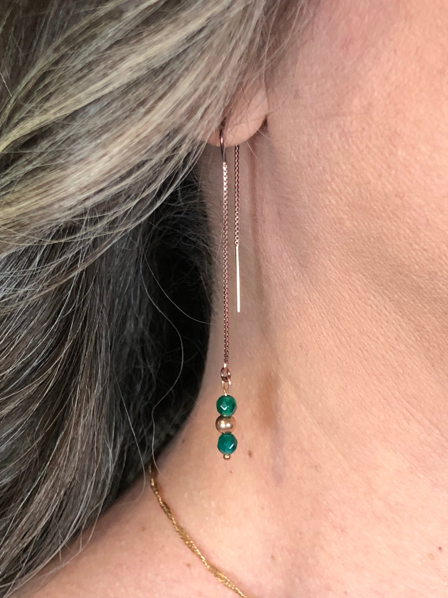 Boucle d'oreille Déméter - Agate verte - Croissance - 3 perles