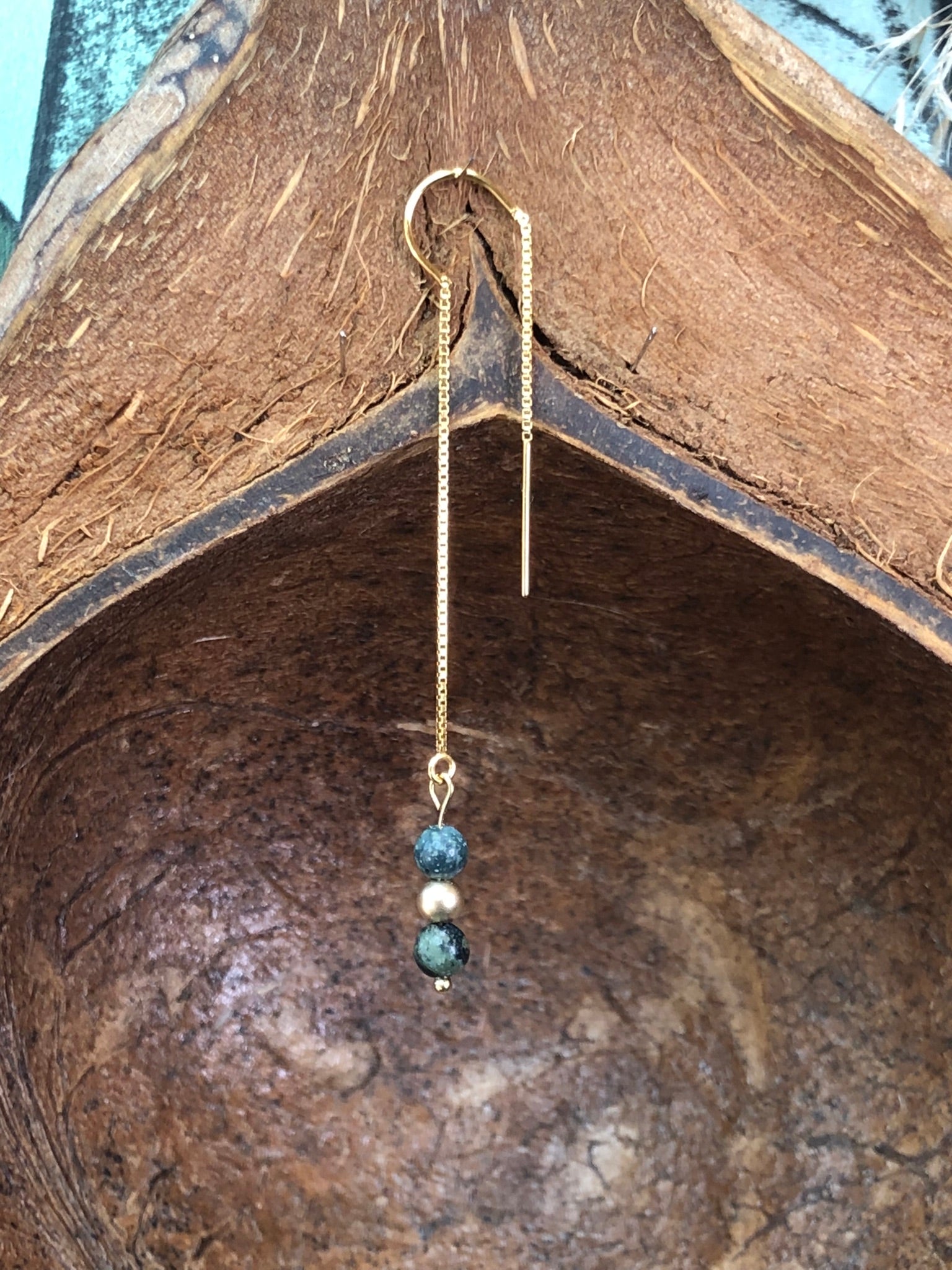 Boucle d'oreille Gaïa - Jaspe vert - Ancrage - 3 perles