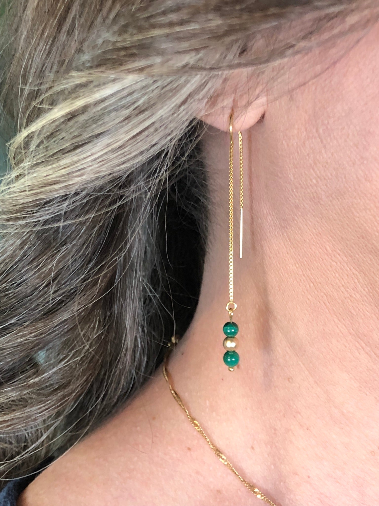 Boucle d'oreille Hathor - Malachite - Transformation - 3 perles