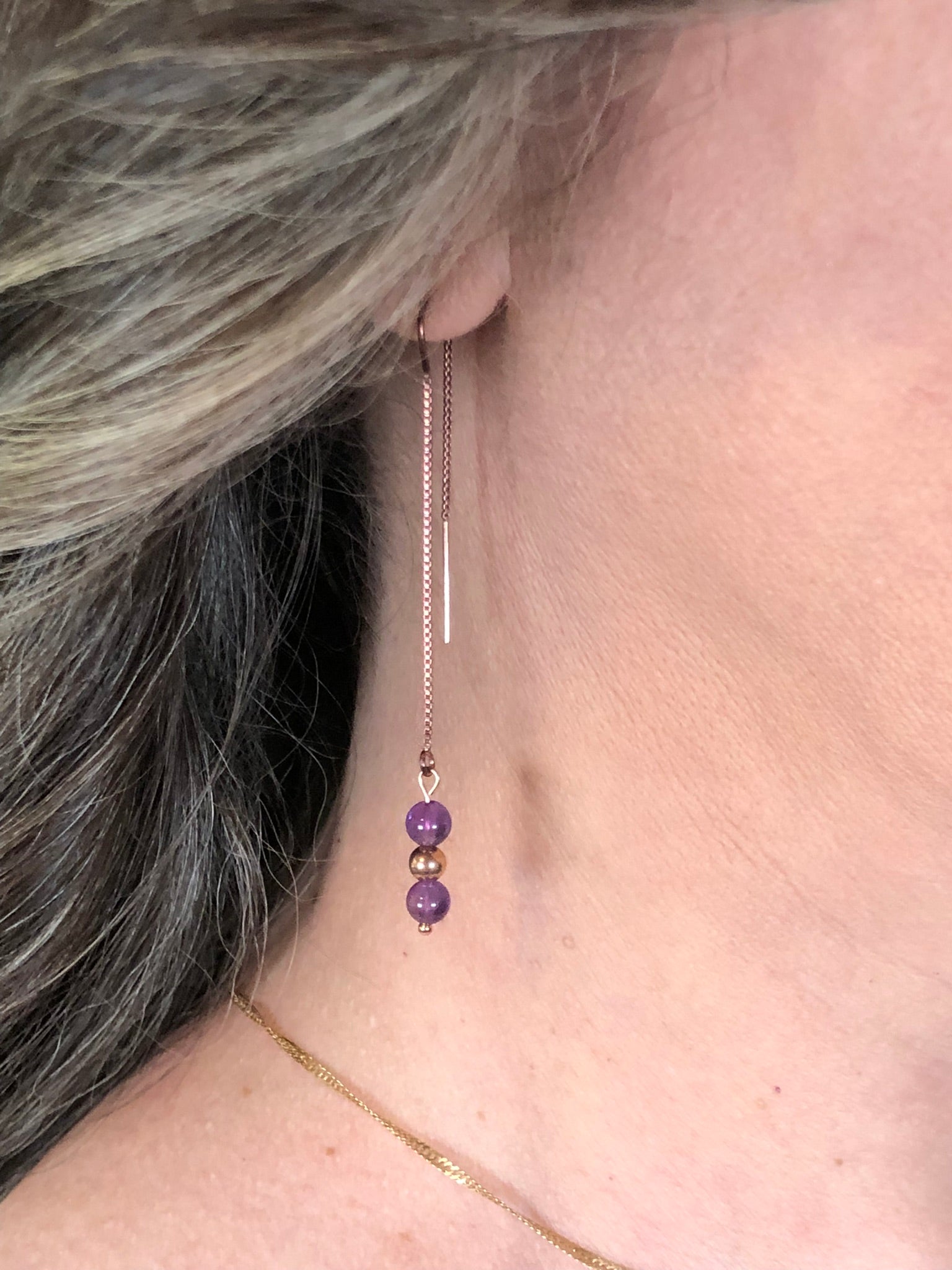 Boucle d'oreille Hécate - Améthyste - Vision - 3 perles