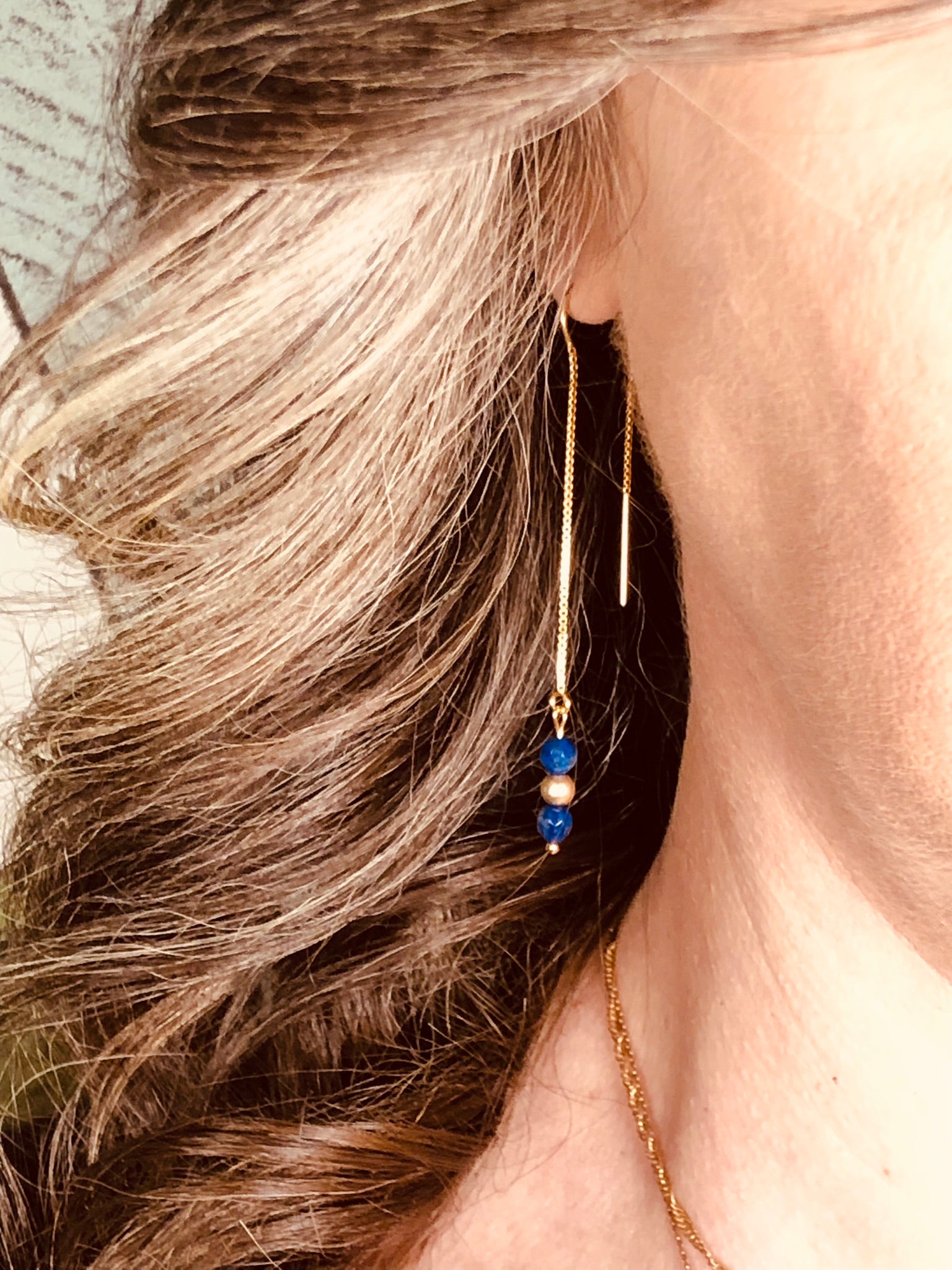 Boucle d'oreille Isis - Lapis-lazuli - Conscience - 3 perles