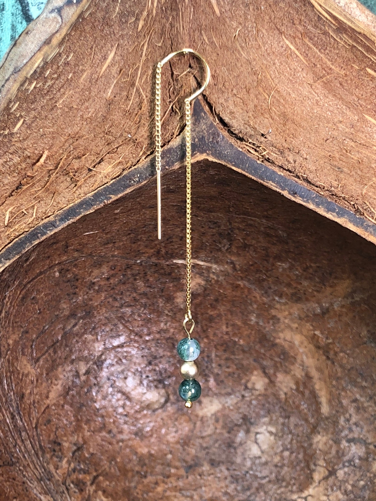 Boucle d'oreille Ostara - Agate mousse - Renouveau - 3 perles