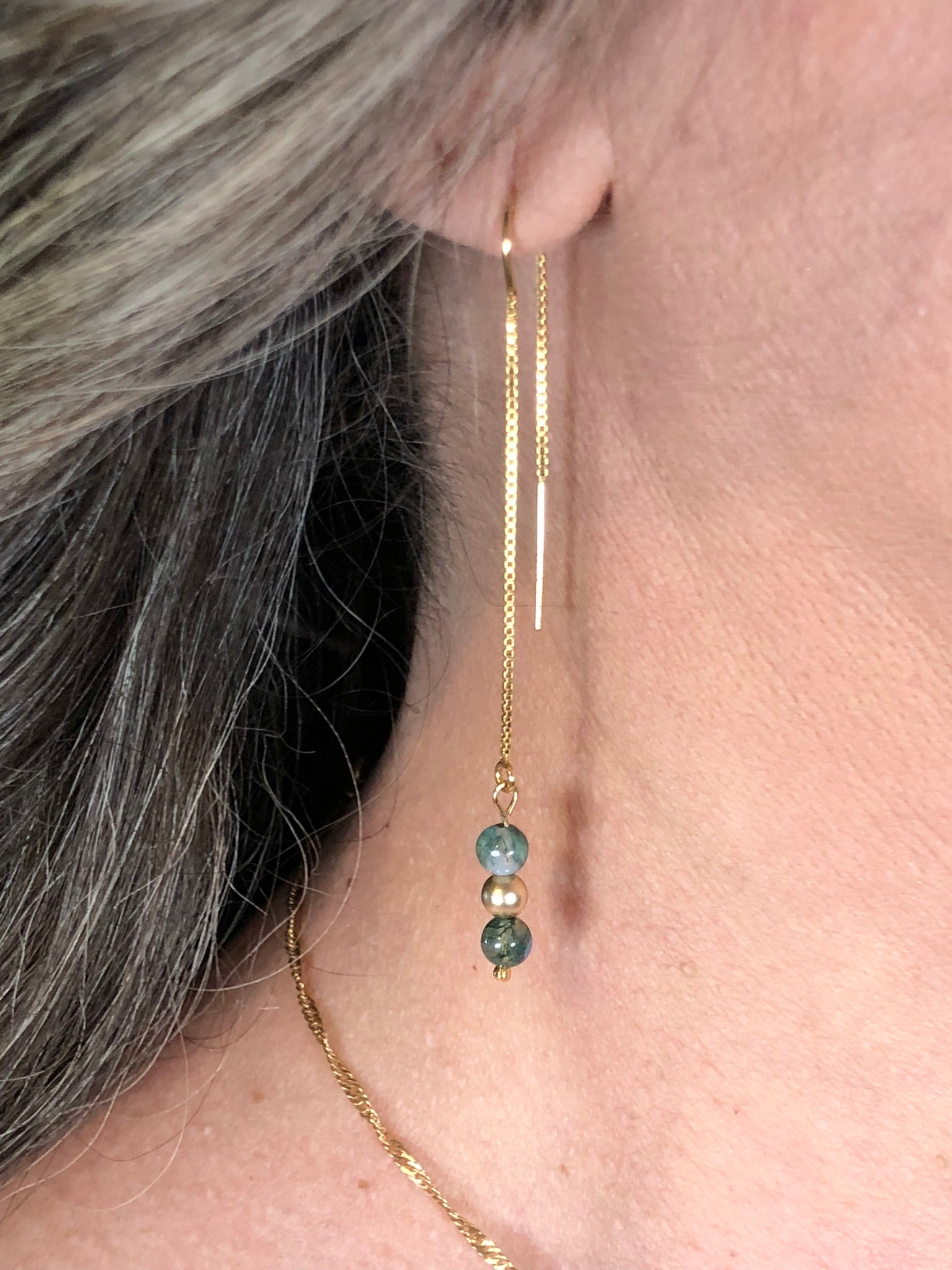 Boucle d'oreille Ostara - Agate mousse - Renouveau - 3 perles