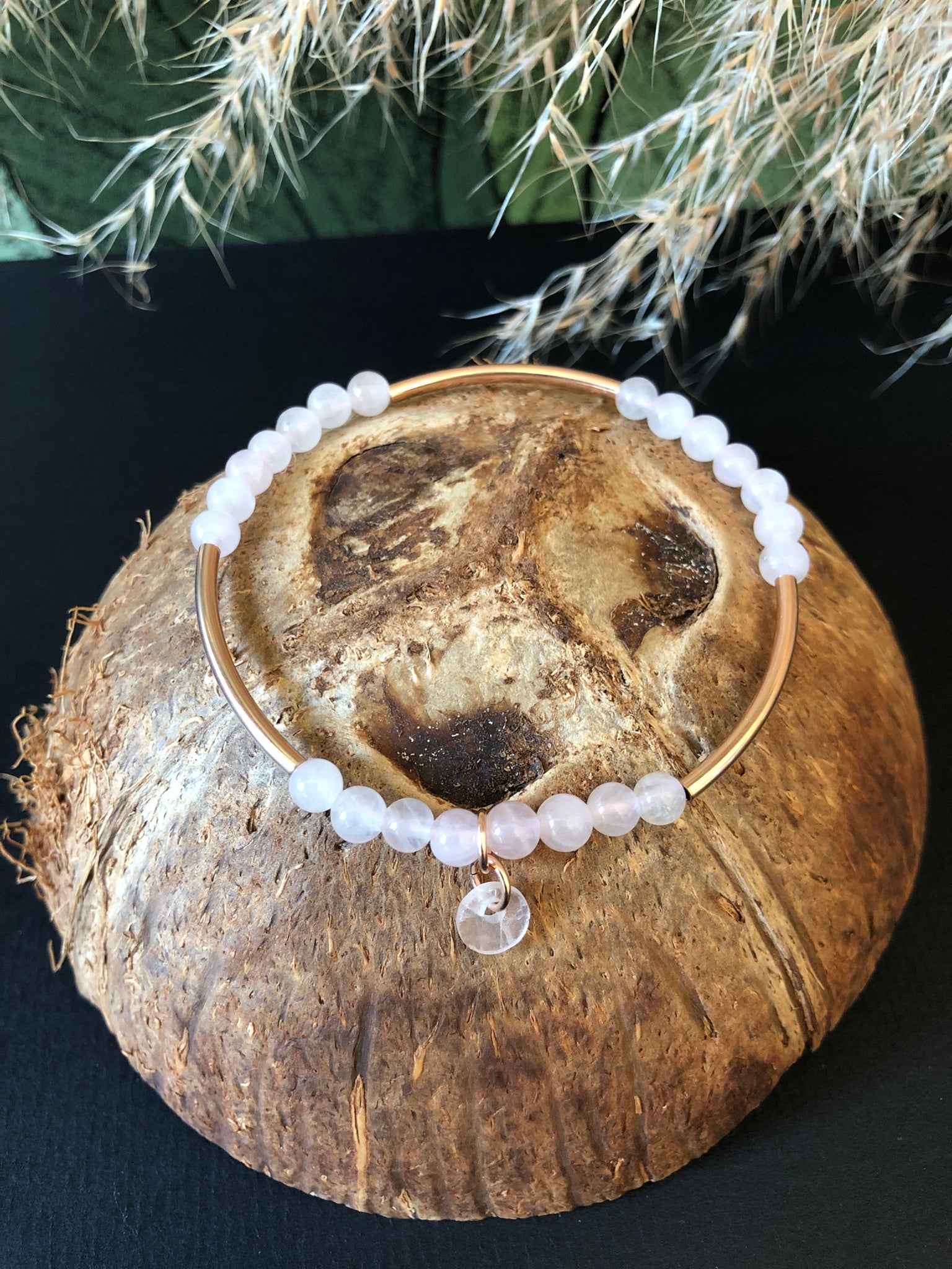 Bracelet Déesse Aphrodite en quartz rose, gold filled rose 14K